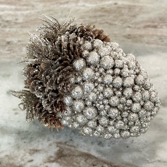 Silver Glitter Decorative Pinecone Acorn - Holiday Christmas Decor - Picture 2 of 9
